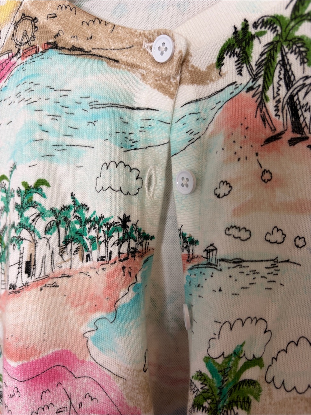 Talbots White Knit Top with Subtle Mint and Pink Accents in a Tropical Theme - Picture 4 of 9